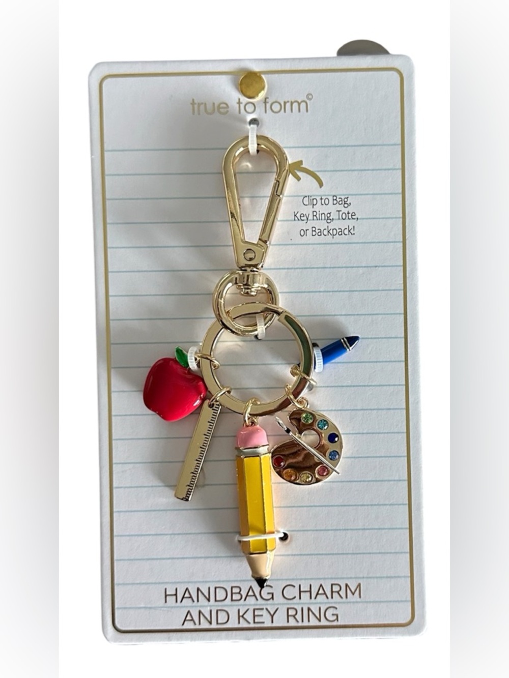 Teacher Handbag Charm Key Ring Apple Pencil Paint Palette New Gift